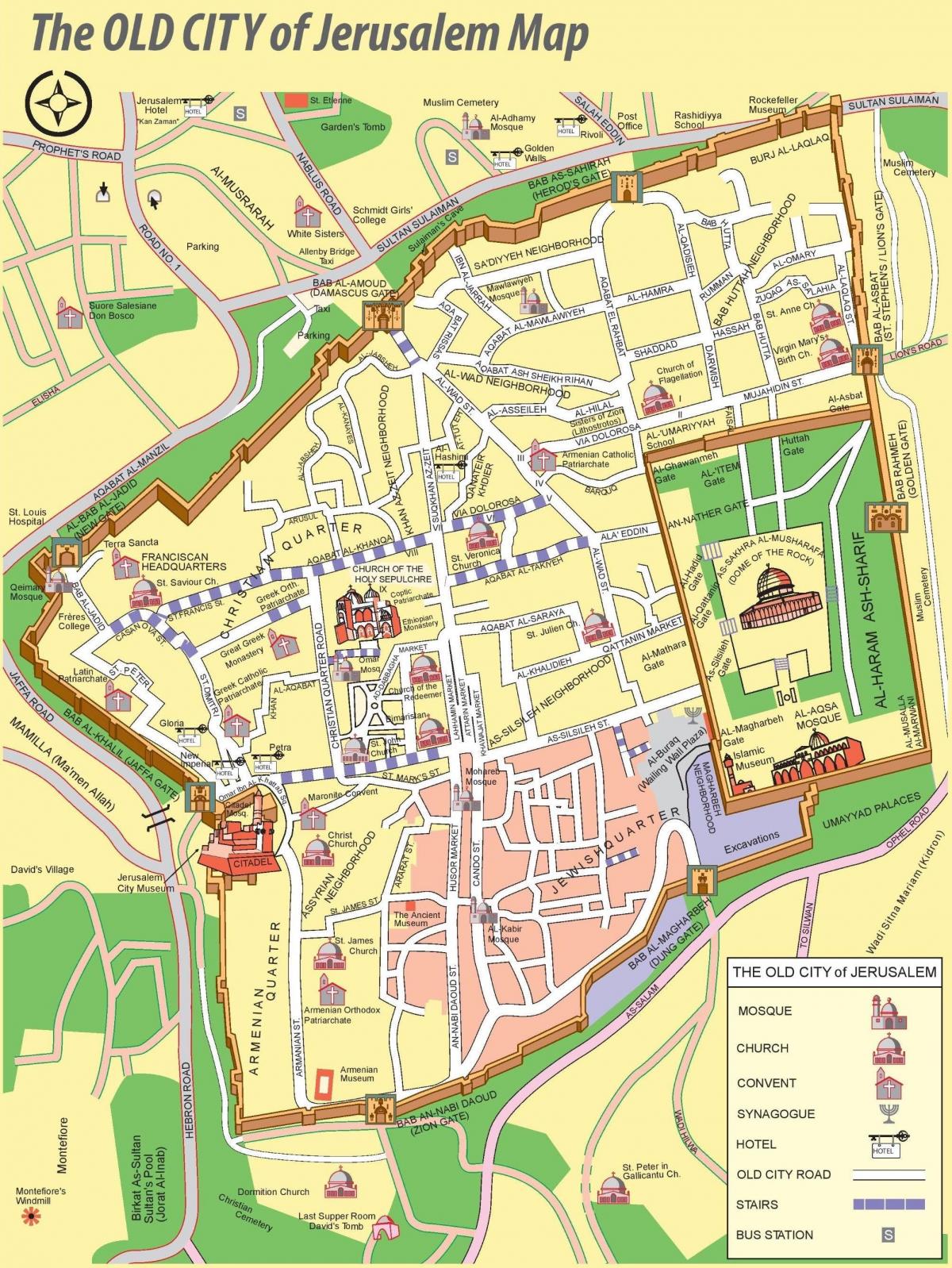 地図エルサレム(イーストエルサレム旧市街