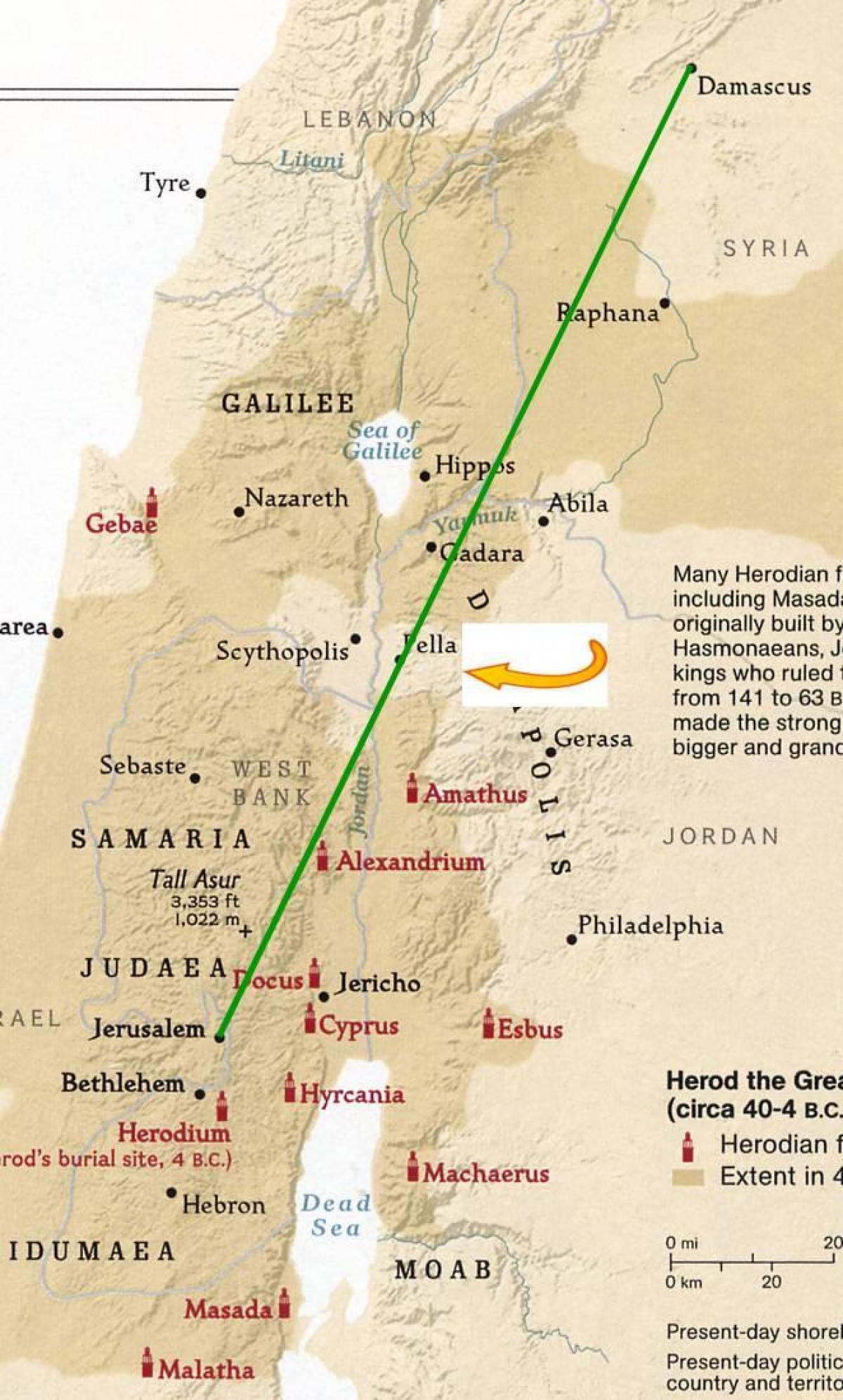 地図エルサレム(イーストエルサレムのダマスカス